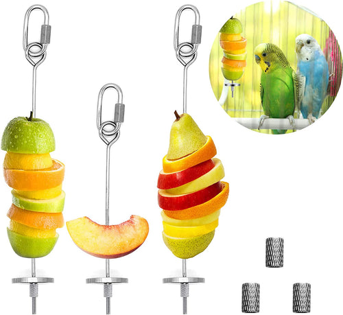 3Pcs Stainless Steel Bird Food Holder - Durable Feeder Toy for Parrots, Cockatoos, and Small Birds - Perfect Foraging Tool for Fresh Fruits and Vegetables